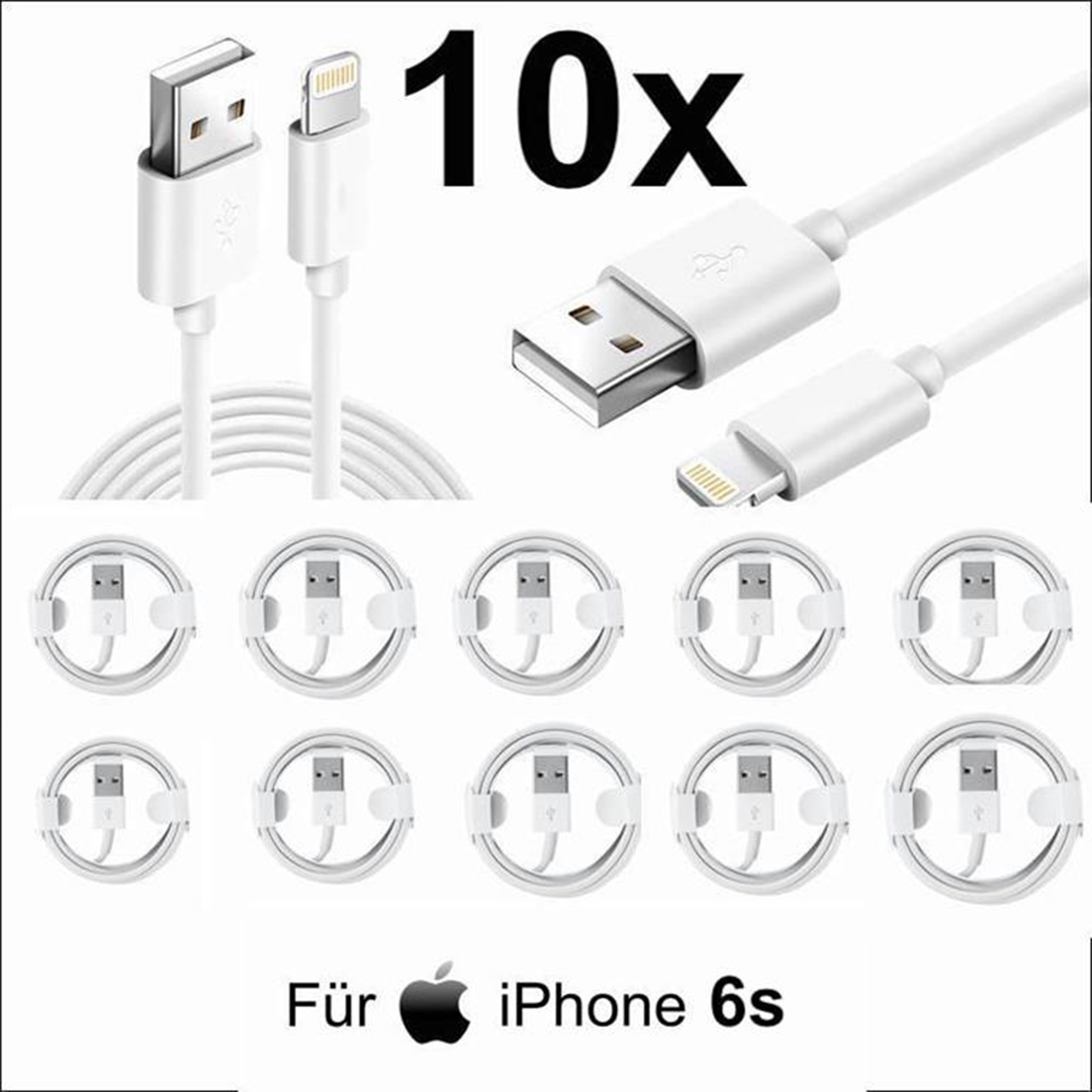 10x iPhone 6s Lightning auf USB Kabel 1m Ladekabel